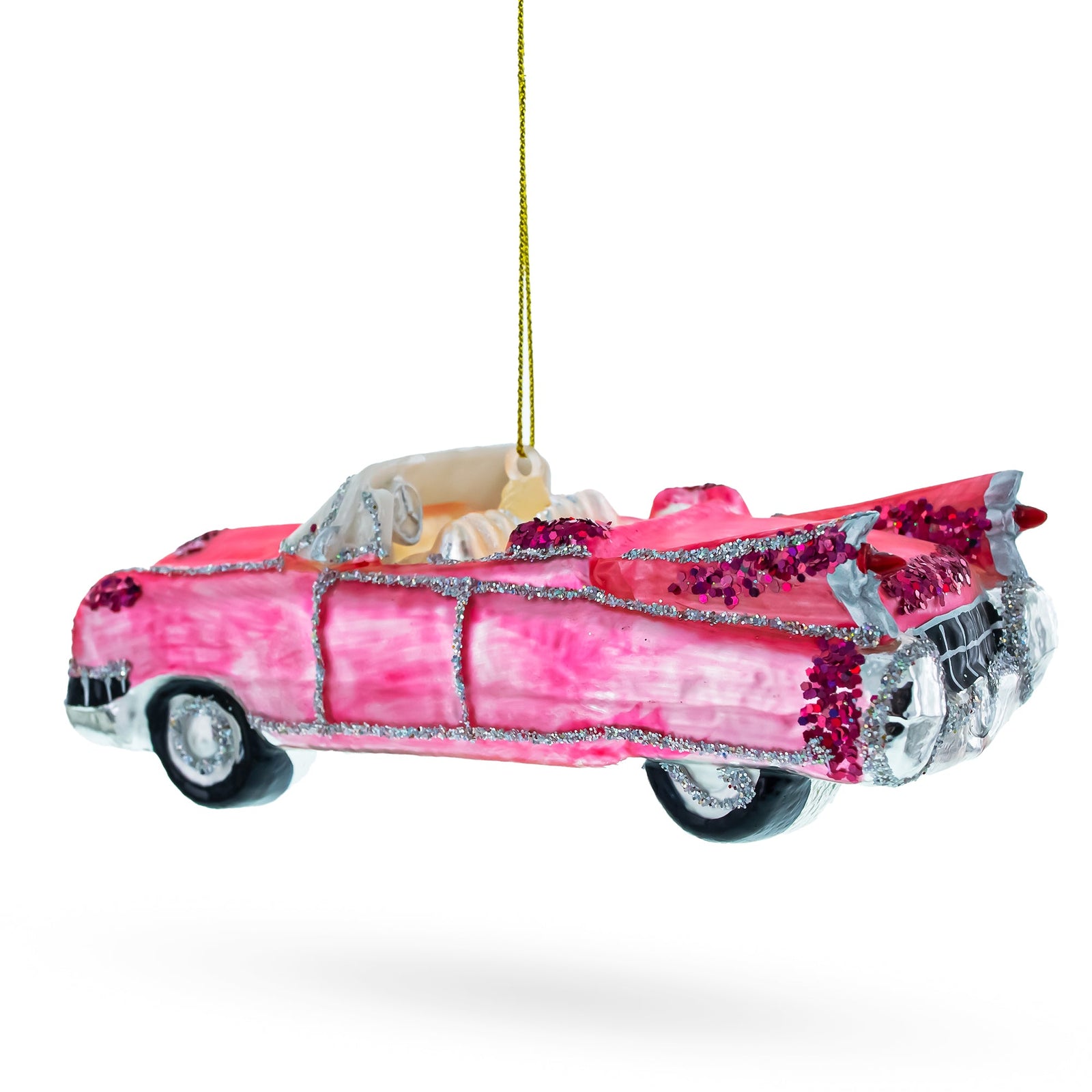 Classic Convertible Pink Retro Car Glass Christmas Ornament