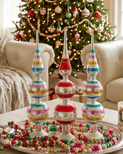 Christmas Cheer All Year Early Years Retro Striped Glass Tree Toppers for christmas decor decorating mutlicolor 1950s style