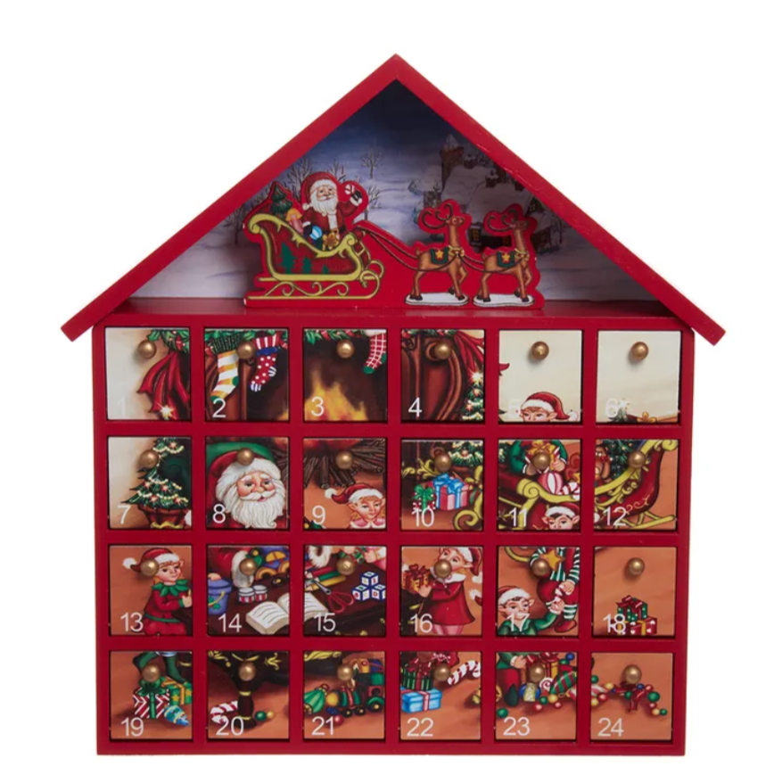 The Canton Christmas Shop 13" Wooden Santa Advent Calendar with trinkets for each day by Kurt Adler