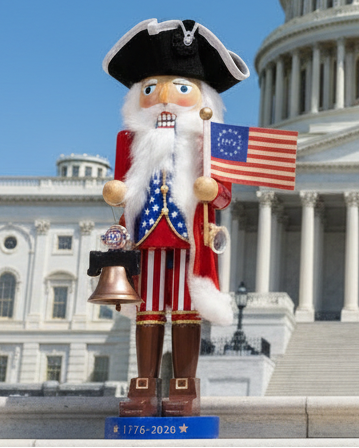 Christmas Cheer All Year 14“ 250th Anniversary of America Nutcracker Official America 250 Liberty Bell Tricorn Hat Betsy Ross flag