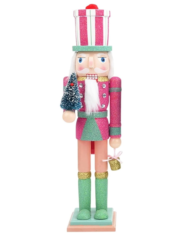 Christmas Cheer all year pink and green glitter nutcracker soldier