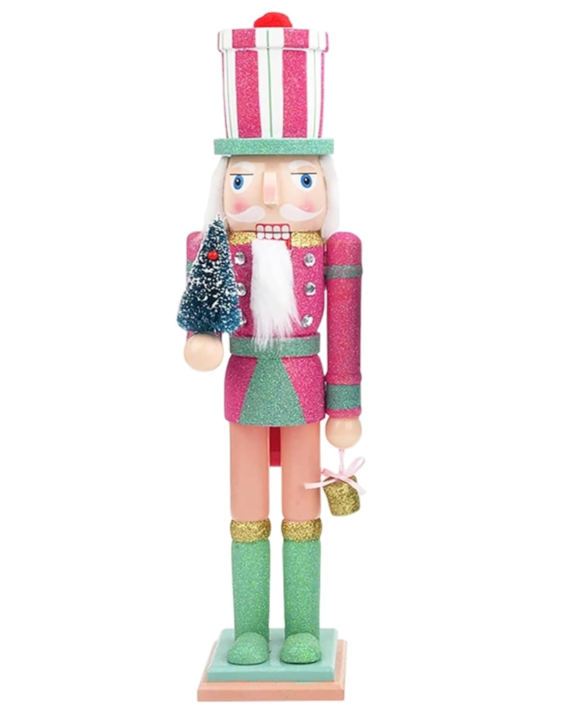 Christmas Cheer all year pink and green glitter nutcracker soldier