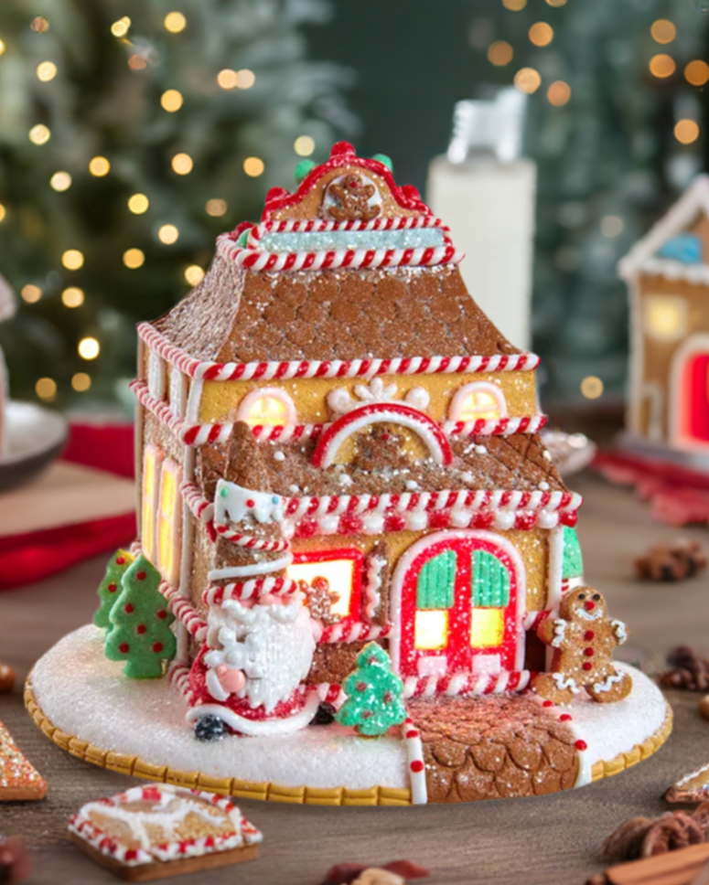 Christmas Cheer All Year Kurt Adler lighted gnome santa gingerbread shop with candy details