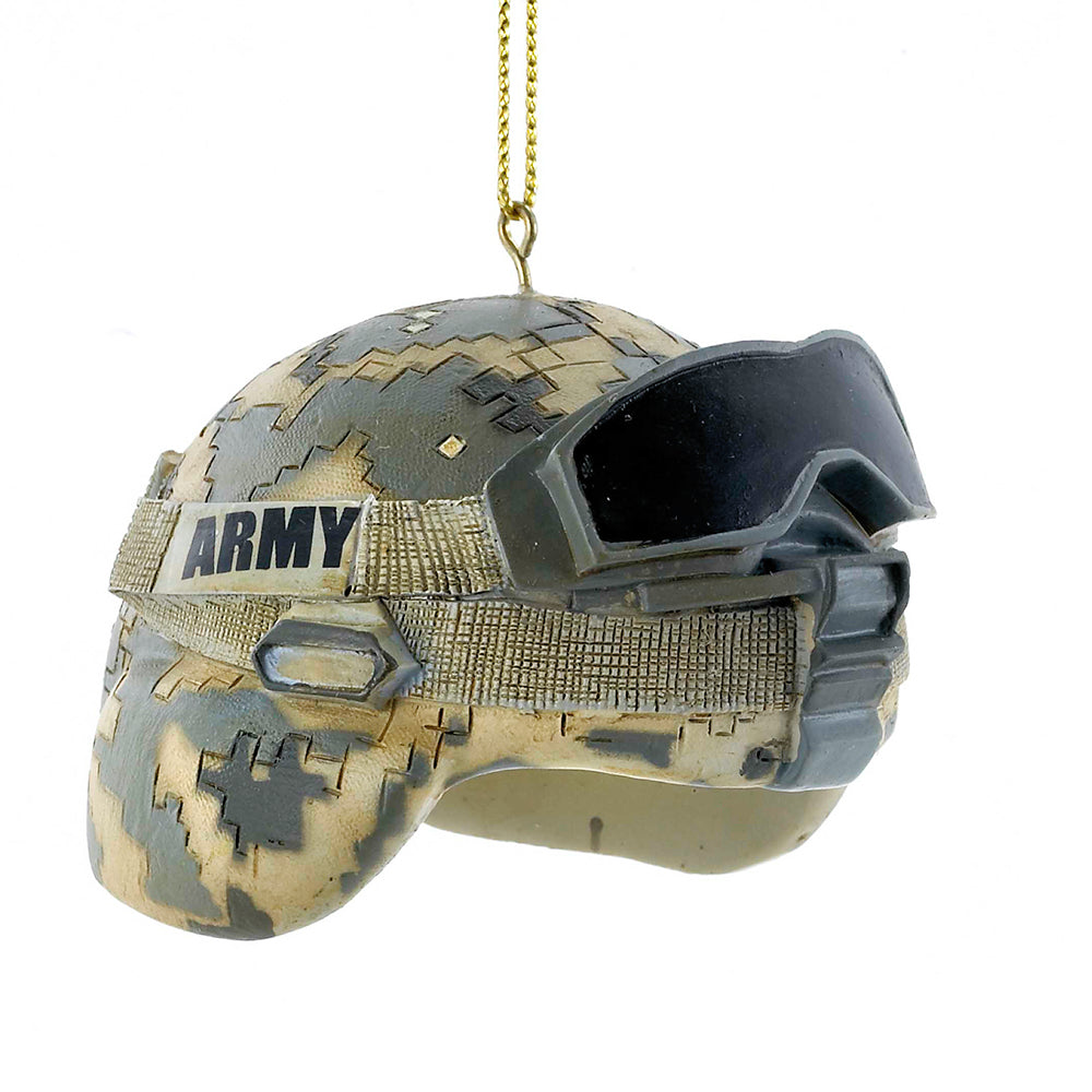 The Canton Christmas Shop Army Combat Helmet 2 3/4" Kurt Adler Ornament on white background