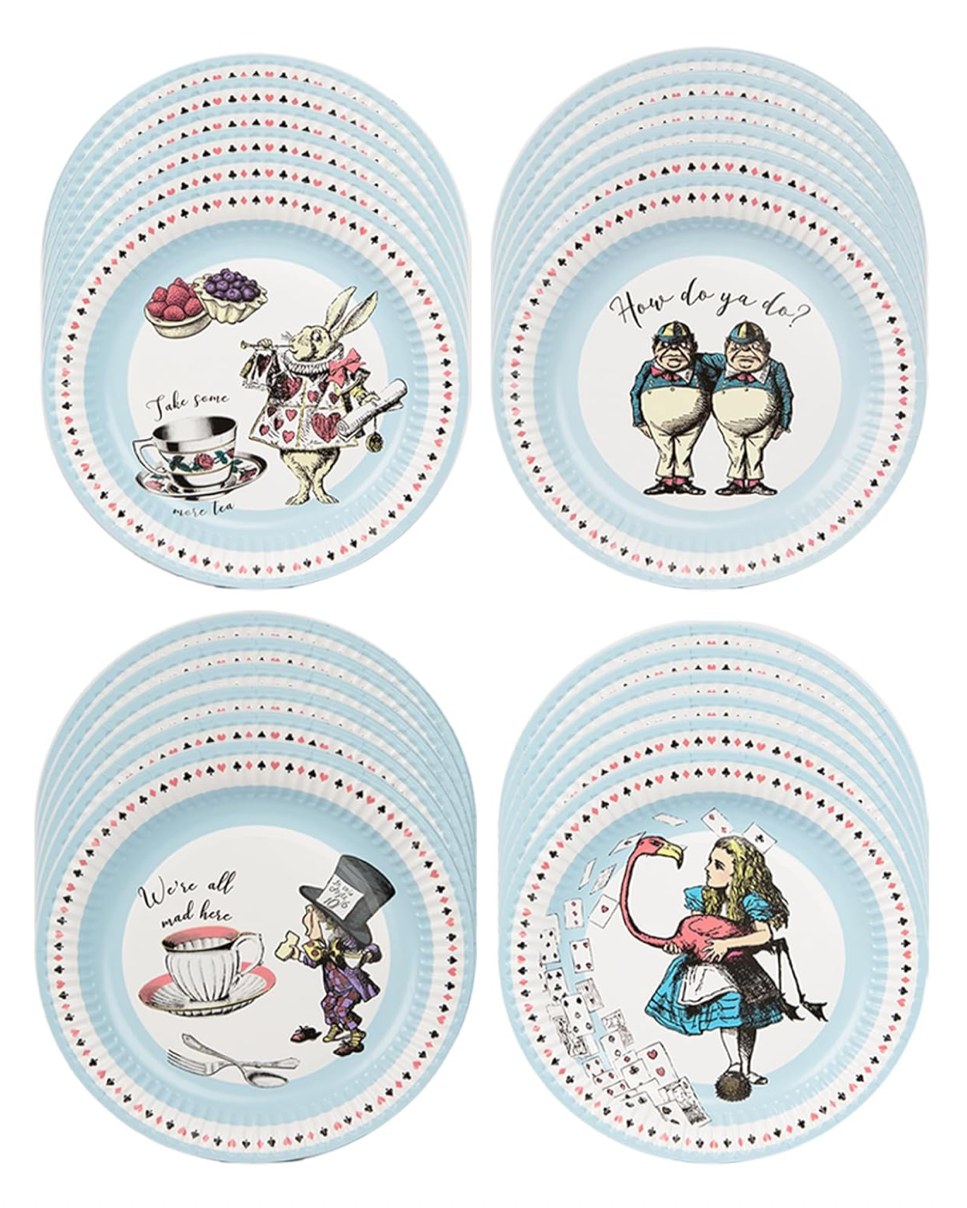 Christmas Cheer All Year Alice in Wonderland Party Paper Plate Set with Alice Flamingo White Rabbit Tweedle Dee Tweedle Dum Mad Hatter We're All Mad Here Playing Cards Birthday Party Tea Party