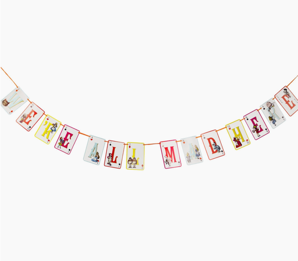 The Canton Christmas Shop Alice in Wonderland Curiously Mad Bunting with Playing Card Letters and Characters from the movie