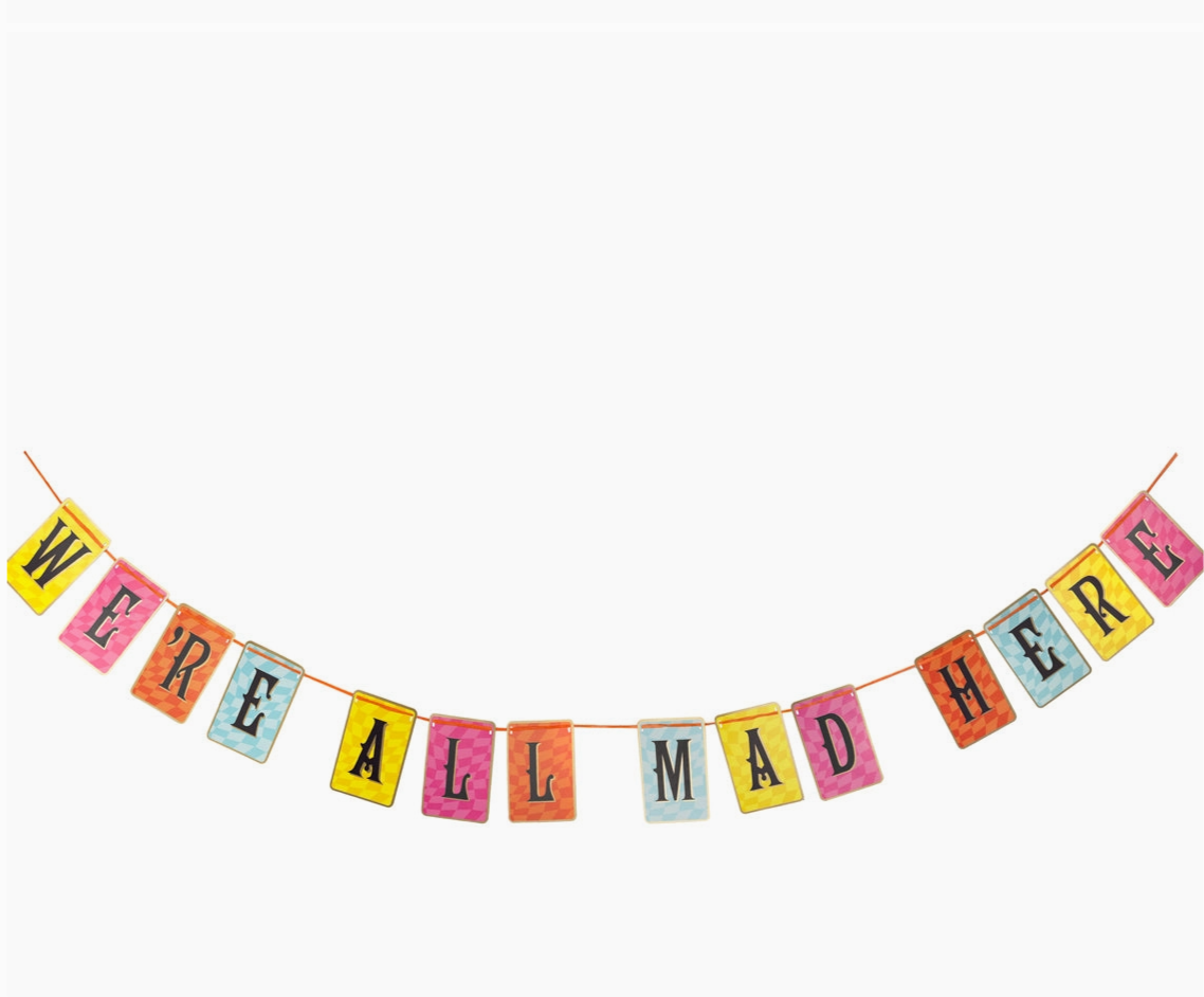 The Canton Christmas Shop Alice in Wonderland Curiously Mad Bunting with Playing Card Letters and Characters from the movie