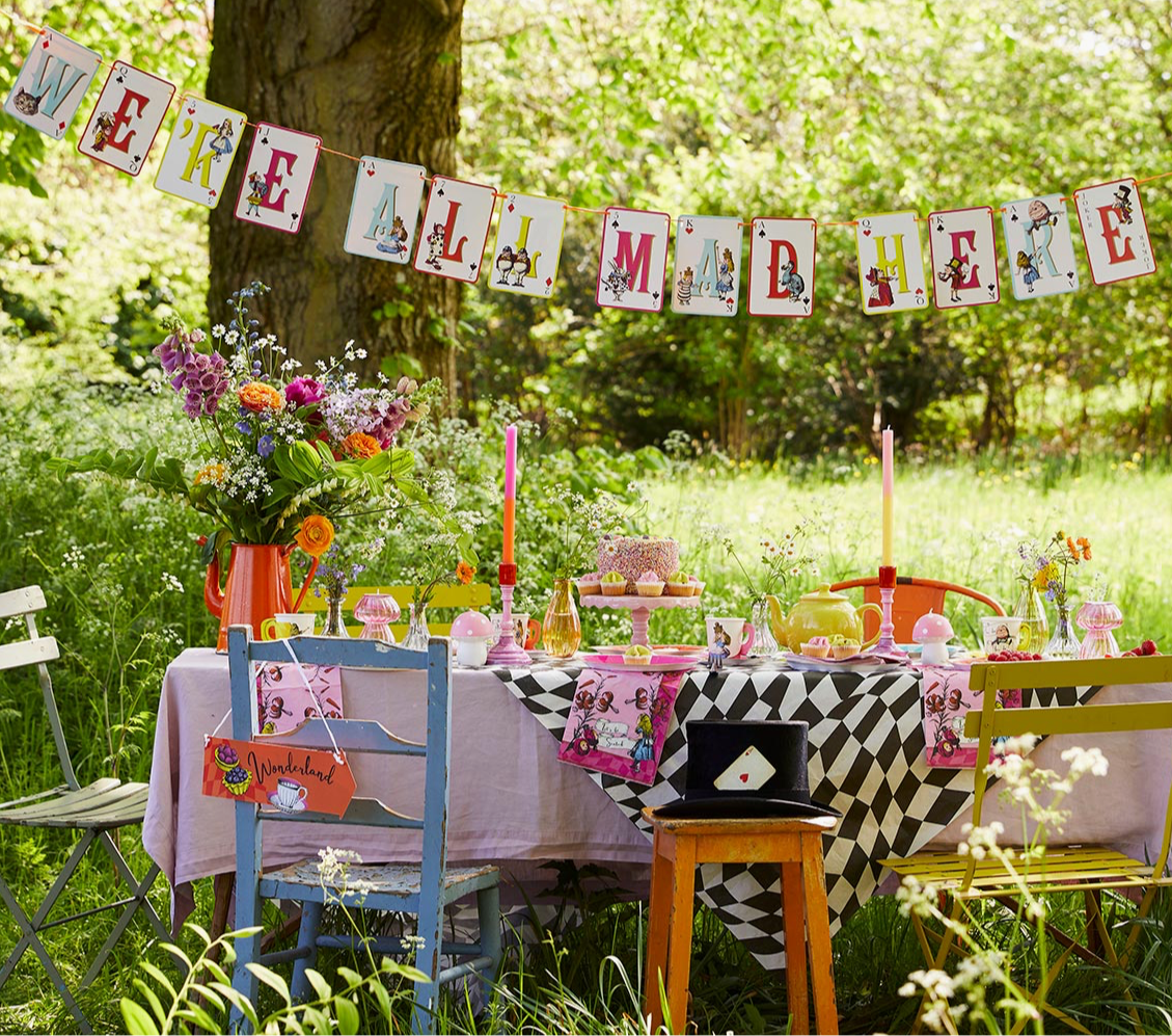 The Canton Christmas Shop Alice in Wonderland Curiously Mad Bunting with Playing Card Letters and Characters from the movie