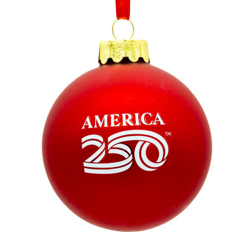 Christmas Cheer All Year 80MM Glass America 250th Red Ball With Eagle Head & Flag Ornament Kurt Adler