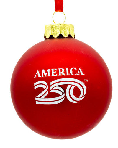 Christmas Cheer All Year 80MM Glass America 250th Red Ball With Eagle Head & Flag Ornament Kurt Adler