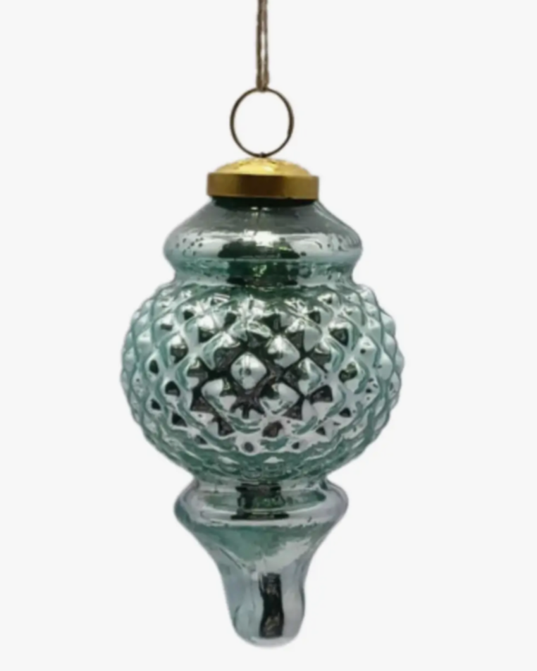 Christmas Cheer All Year Aqua Mercury Glass Retro Finial Ornament Park Hill Collection Midcentury