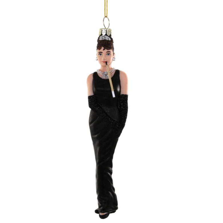 Christmas Cheer All Year Audrey Hepburn Holly Golightly Breakfast at Tiffanys Glass Ornament by Cody Foster and Co