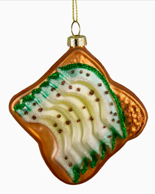 Christmas Cheer All Year Avocado Toast Glass Ornament Glittered in Gift Box Foodie Treat