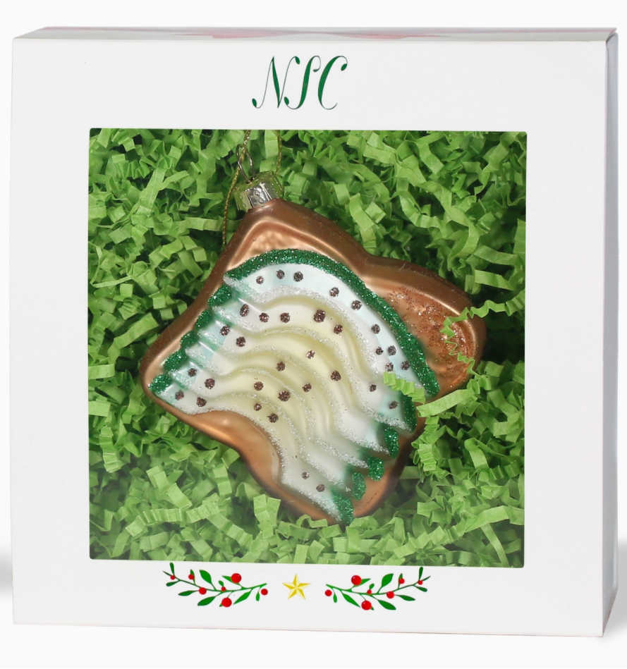 Christmas Cheer All Year Avocado Toast Glass Ornament Glittered in Gift Box Foodie Treat