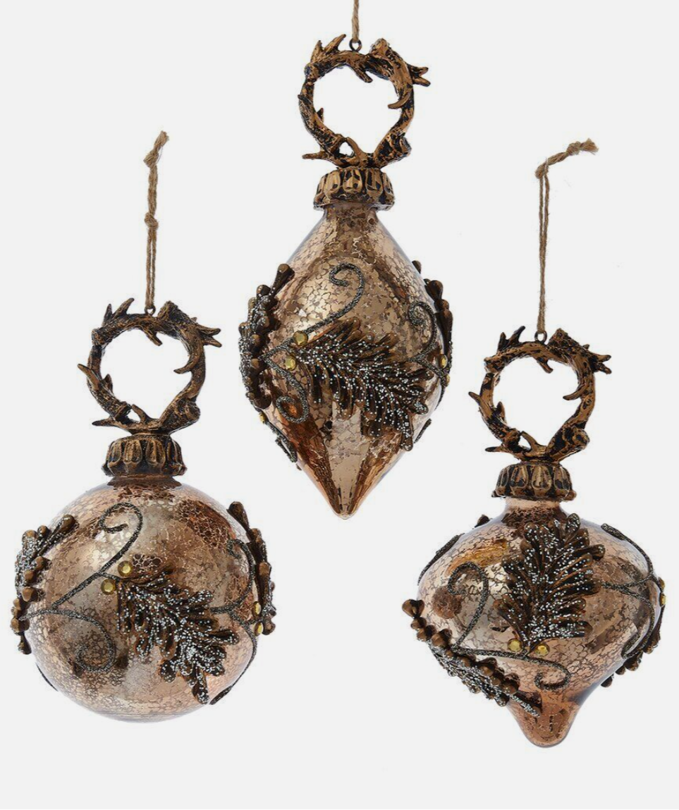 Christmas Cheer All Year Ball and Onion Finial with Antlers Ornaments by Kurt Adler