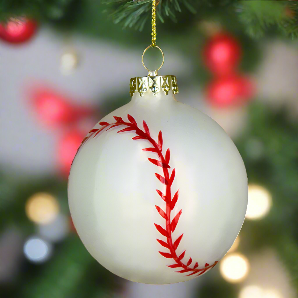 The Canton Christmas Shop Baseball Glass Ornament in gift box