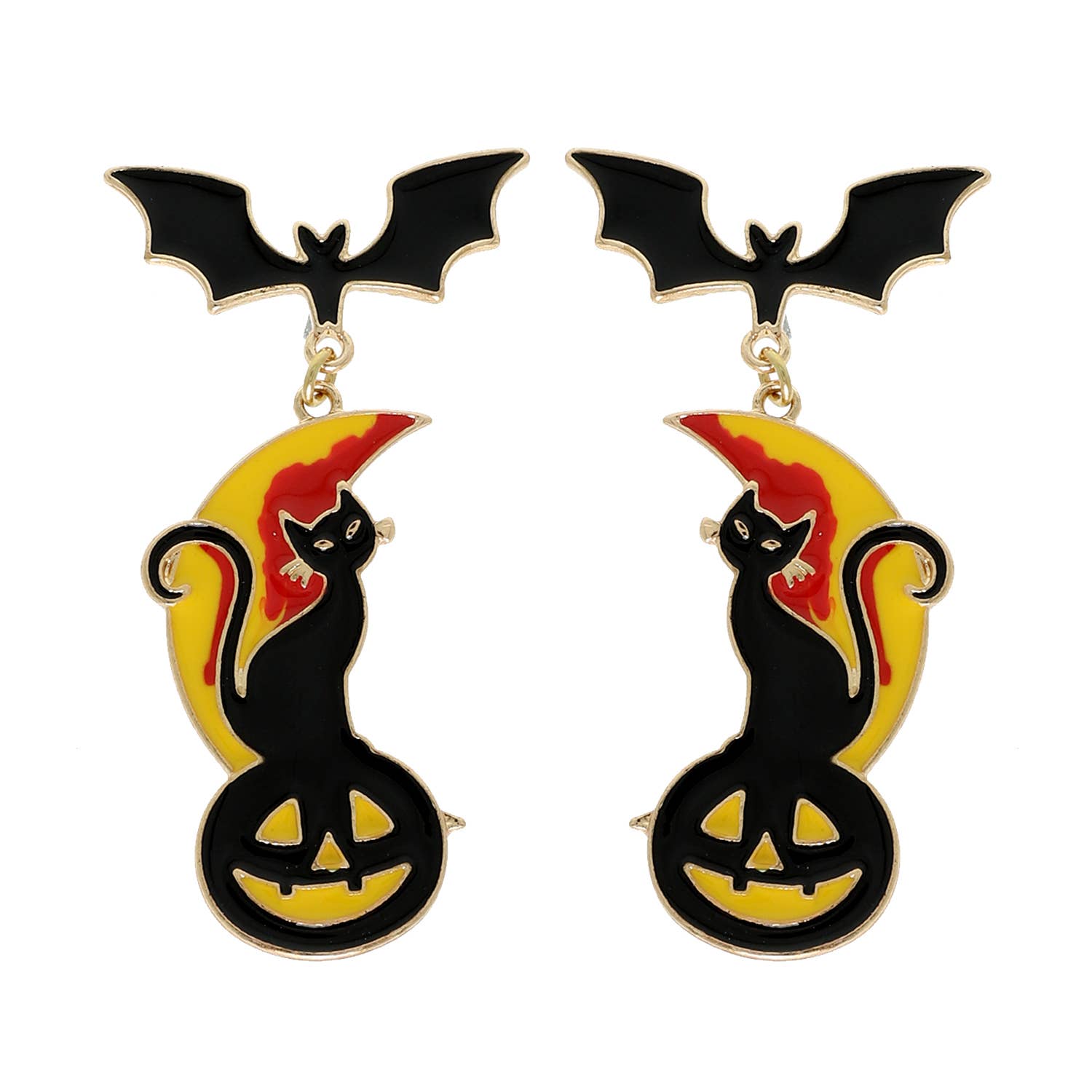 Halloween-themed earrings with black cats, bats, and jack-o'-lanterns Christmas Cheer All year