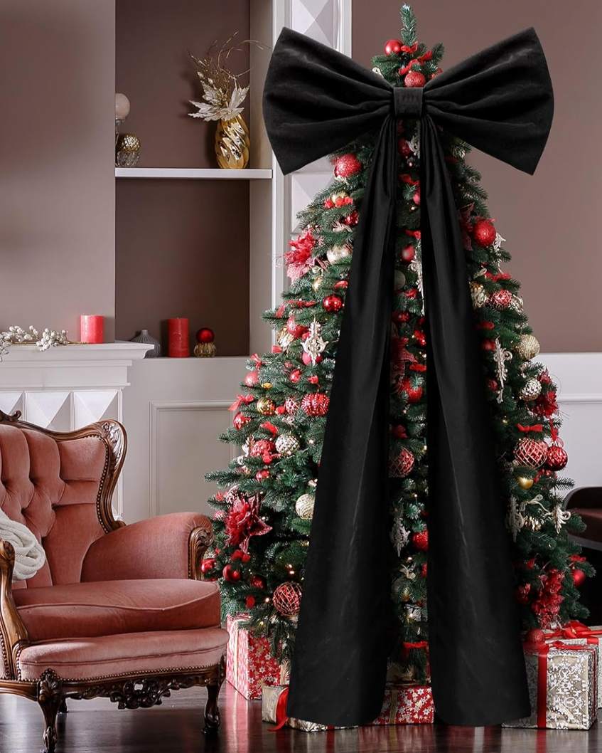 Christmas Cheer All Year Black Velvet Bow Treetopper