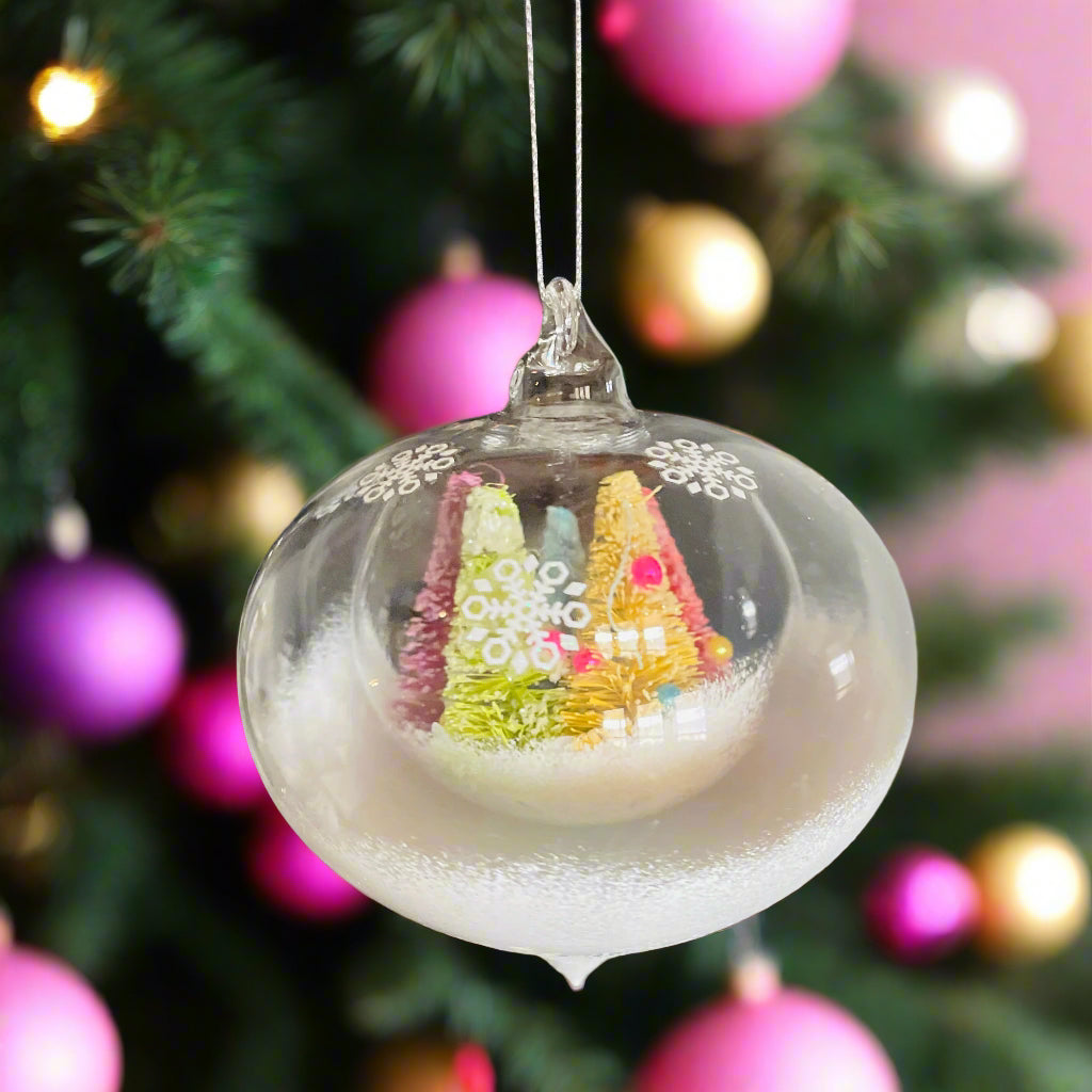 The Canton Christmas Shop Bottlebrush Tree Midcentury Blown Glass Globe Ornament Snowflakes Onion Shape