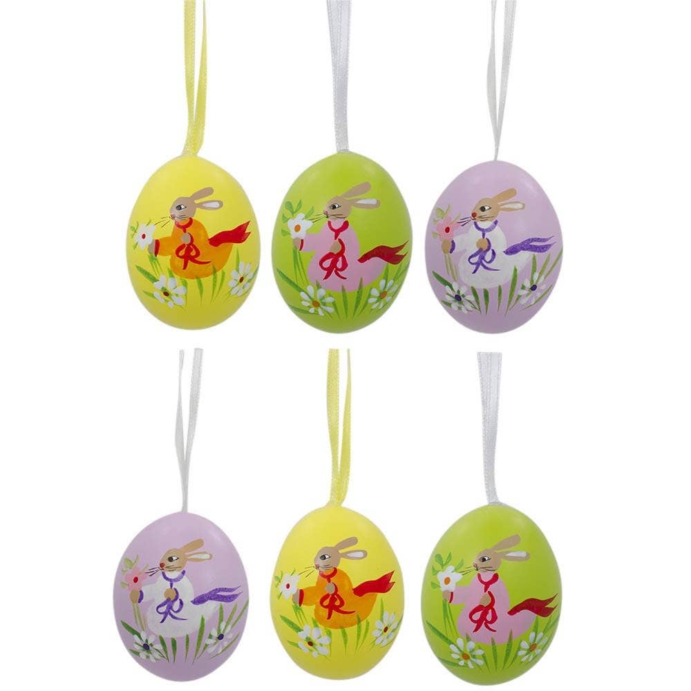 Christmas Cheer All Year Bunny Rabbit painted easter resurrection eggs in box set of six for holiday egg hunt display decor