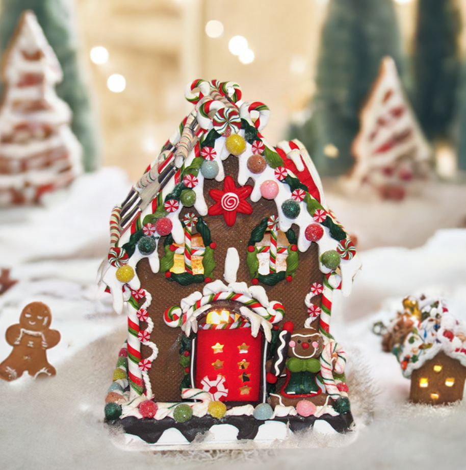 Christmas Cheer All Year 8 5/8" Decorated Gingerbread Candy House with C7 Lighting by Kurt Adler