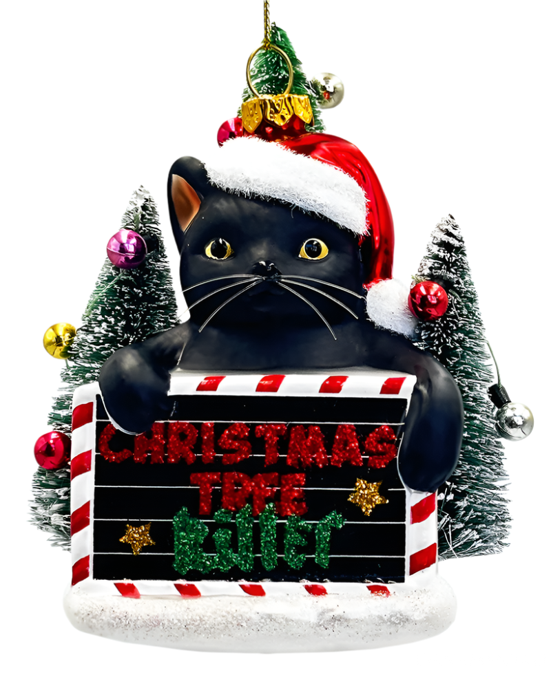 Christmas Cheer All Year cat christmas ornament. Christmas tree killer