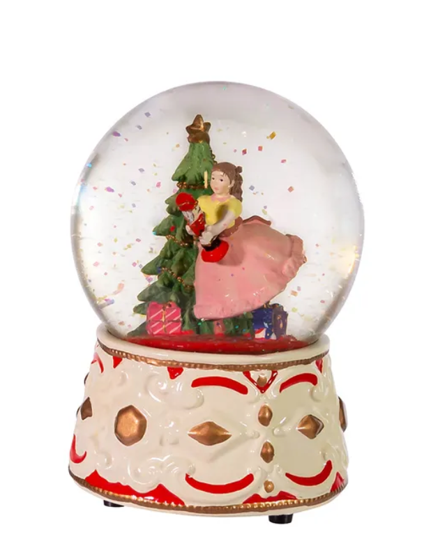 The Canton Christmas Shop 5.5" Clara with nutcracker musical snow globe by Kurt adler on white