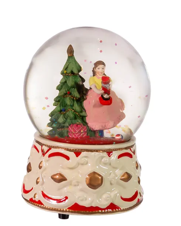 Christmas Cheer All Year 5.5" Clara with nutcracker musical snow globe by Kurt adler right side view