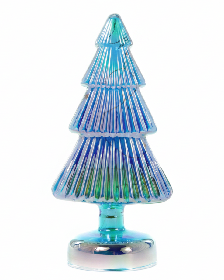 Christmas Cheer All Year Cody Foster Iridescent Lighted Blue Glass Tree on a white background