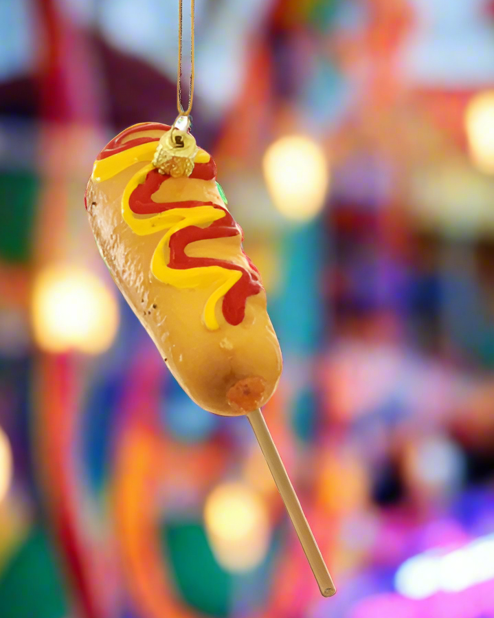 Christmas Cheer All Year Cody Foster Corn Dog on a Stick with Mustard and Ketchup Fairgrounds Texas State Fair