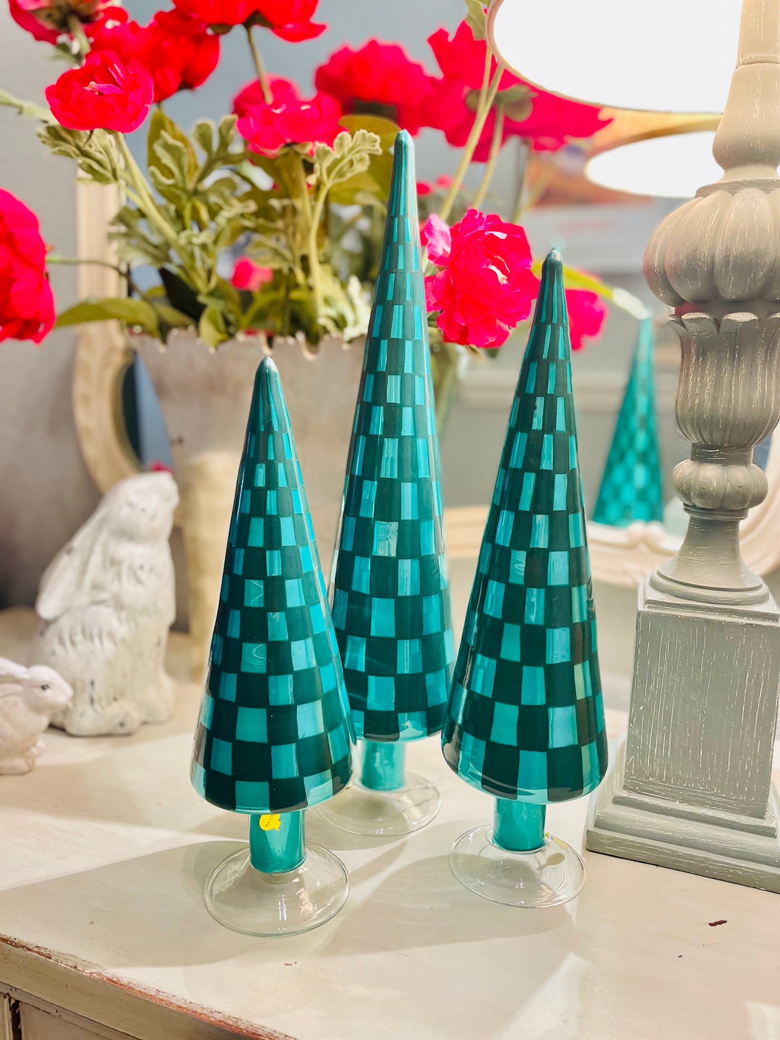 Cody Foster & Co. 18.25" Green Checkered Trees - Set of 3