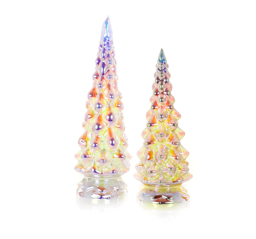 Christmas Cheer All Year Cody Foster Iridescent Textured Glass Trees on a holiday table