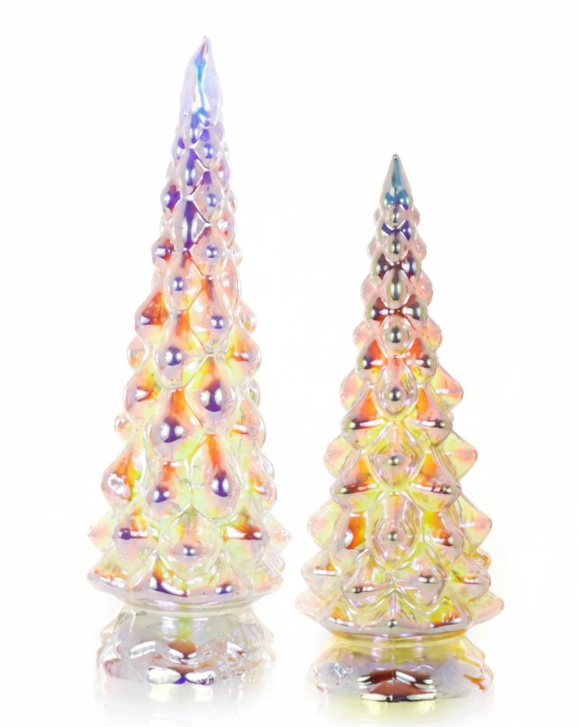 Christmas Cheer All Year Cody Foster Iridescent Textured Glass Trees on a holiday table