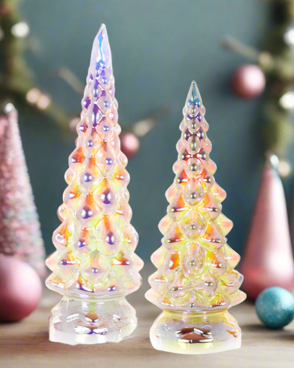 Christmas Cheer All Year Cody Foster Iridescent Textured Glass Trees on a holiday table