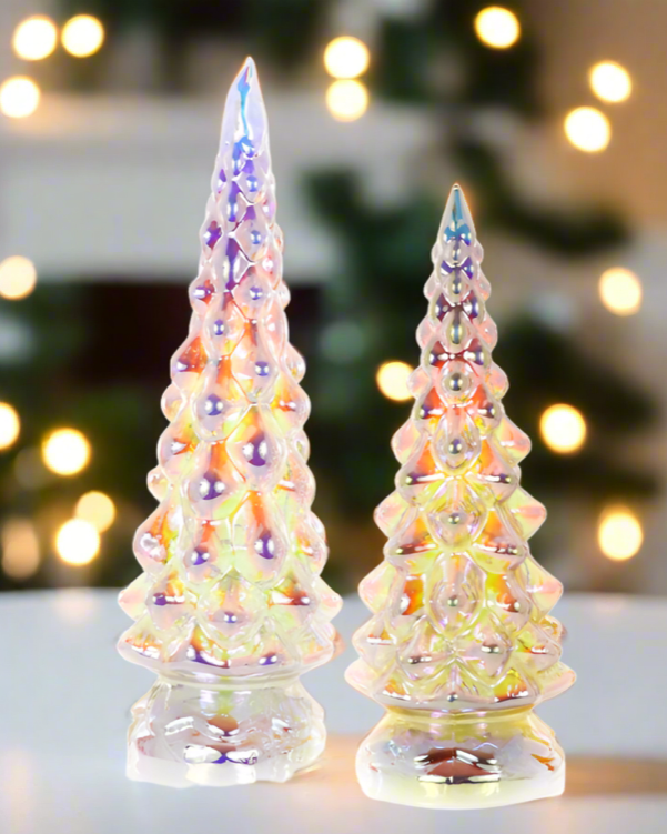 Christmas Cheer All Year Cody Foster Iridescent Textured Glass Trees on a holiday table