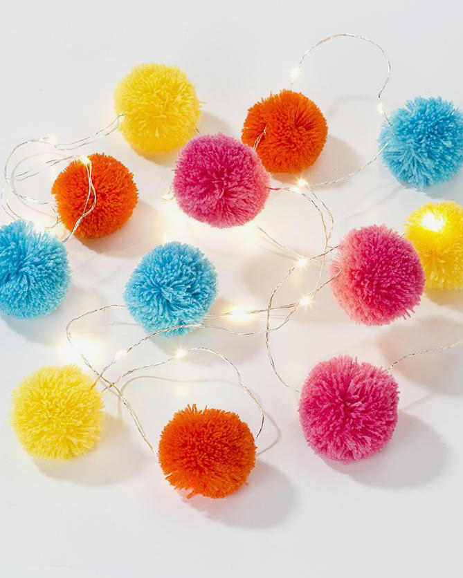 Christmas Cheer All Year Pom Pom fairy lights on white backgroun
