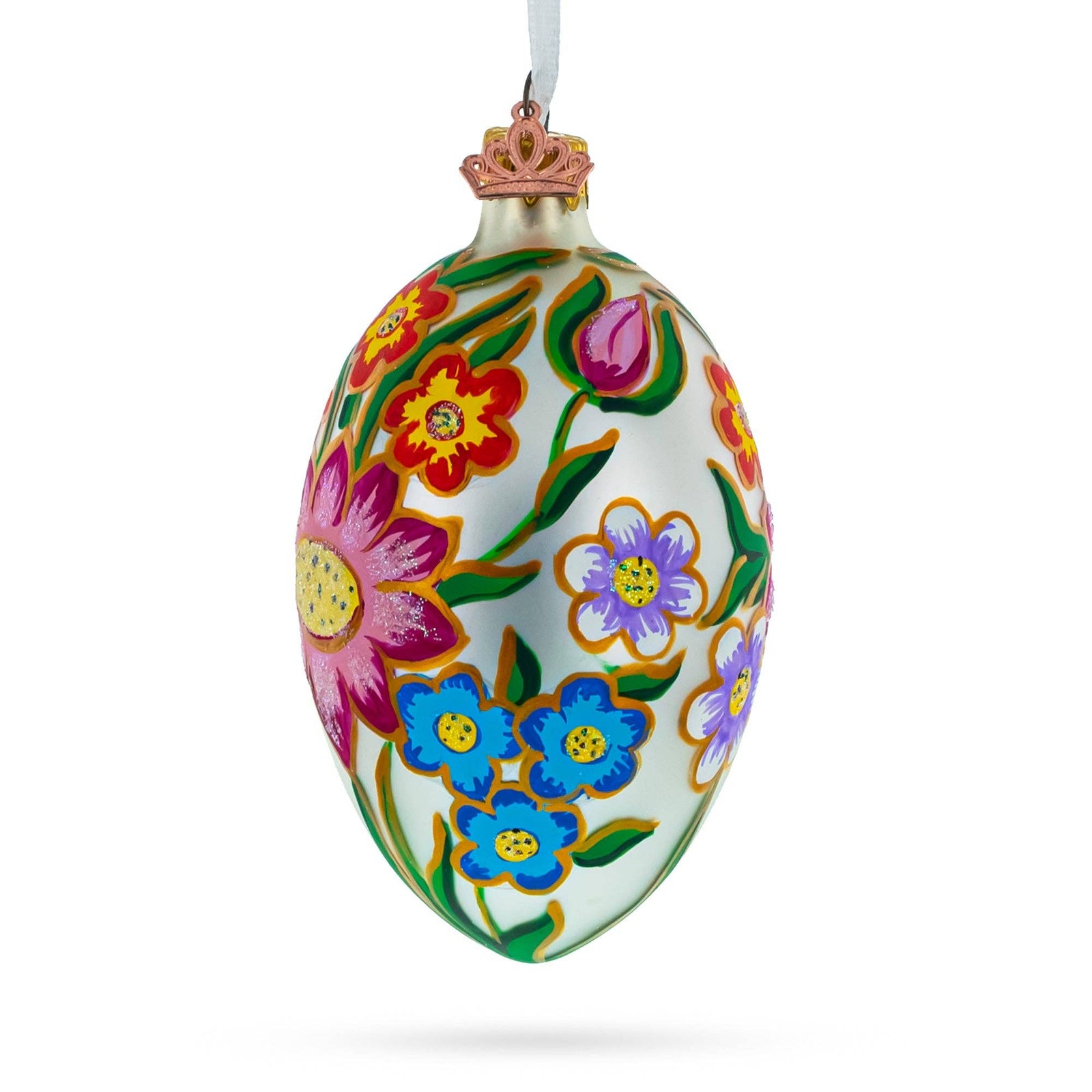 The Canton Christmas Shop Colorful Flowers Handpainted Glass Egg Ornament Old World Europe Style Easter He is Risen Ukraine