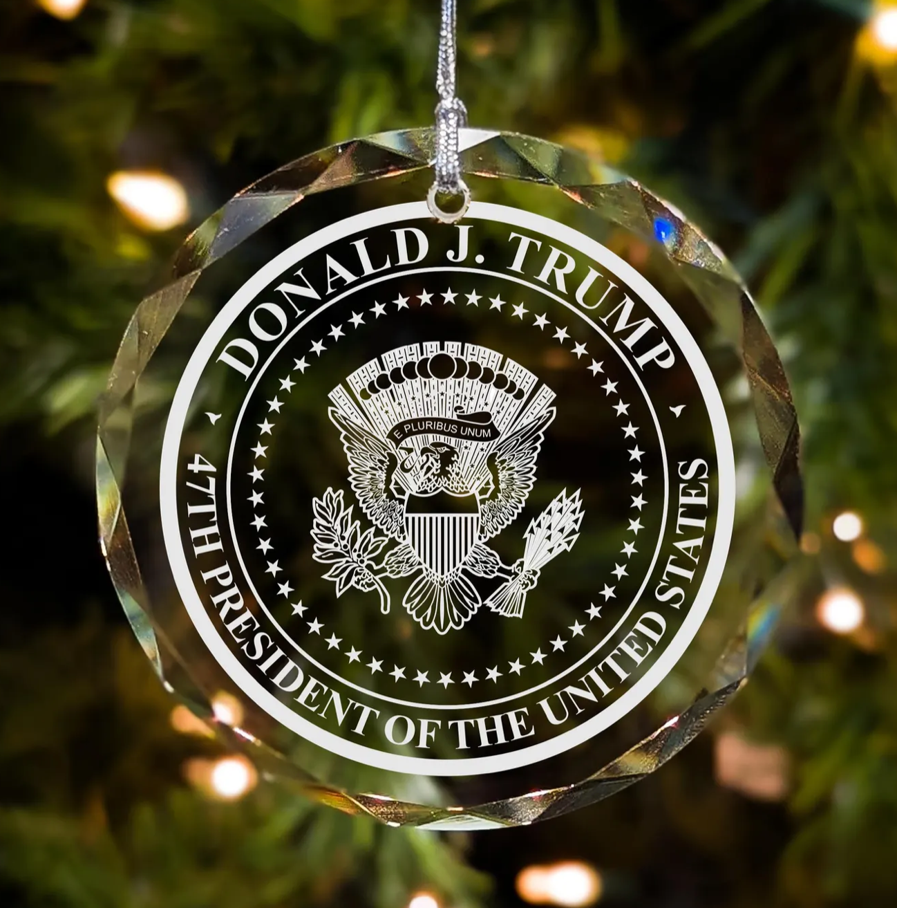 Christmas Cheer All Year Donald Trump 47th President of the United States Crystal Ornament MAGA