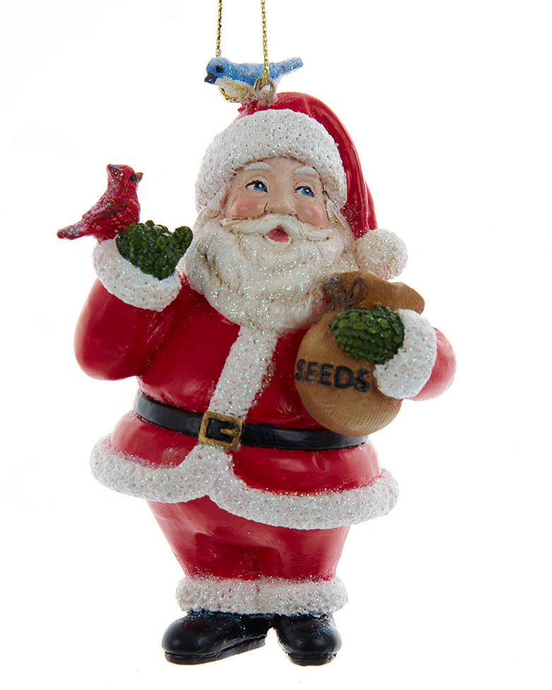 Christmas Cheer All Year Resin Santa with Birds and Glitter Holiday Ornament by Kurt Adler