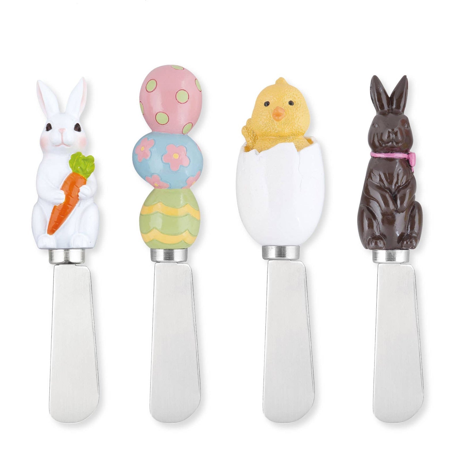 The Canton Christmas Shop Easter Assortment Resin Spreaders, Set of 4 White Rabbit Easter eggs Baby Chick Chocolate Rabbit