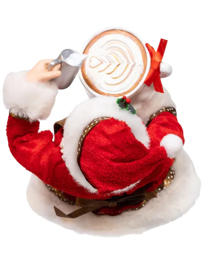 The Canton Christmas Shop Fabriche Santa Barista Figurine I love coffee