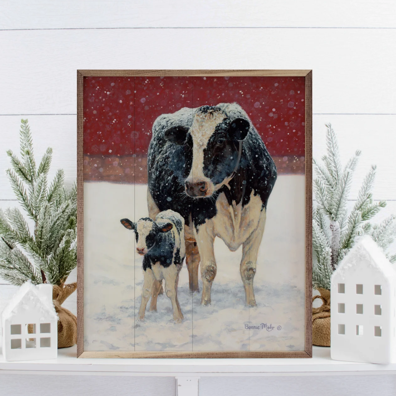 The Canton Christmas Shop First Christmas Box Sign on shelf with Cow and Calf Ranch Farm New Baby Gift