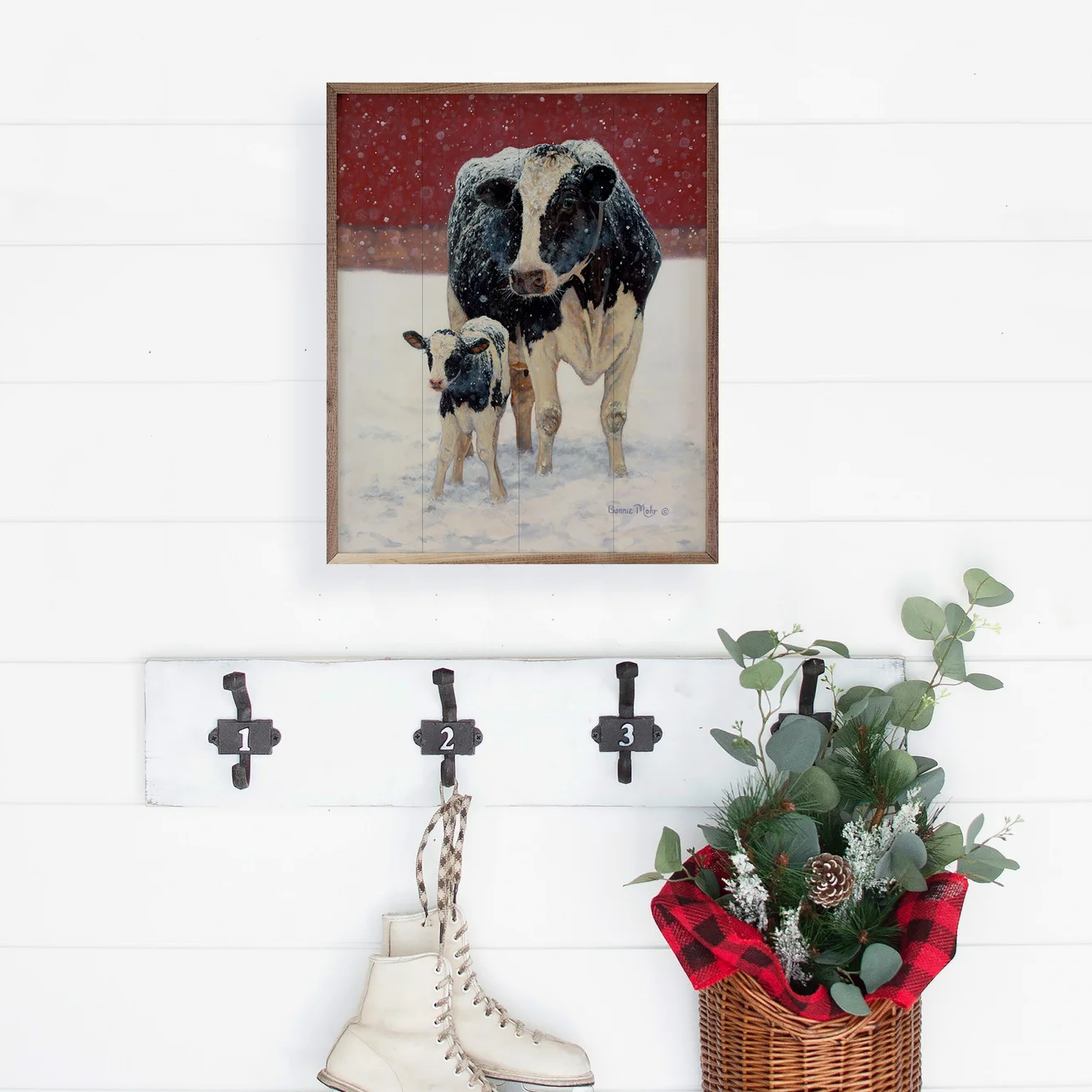 The Canton Christmas Shop First Christmas Box Sign on shelf with Cow and Calf Ranch Farm New Baby Gift