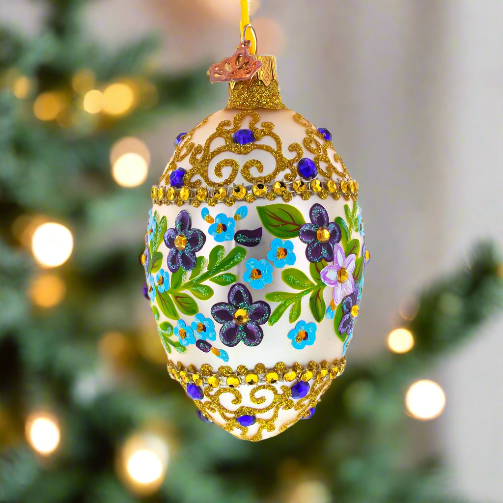 The Canton Christmas Shop Floral Brocade Glass Egg Ornament Faberge Tradition Easter Resurrection Jesus
