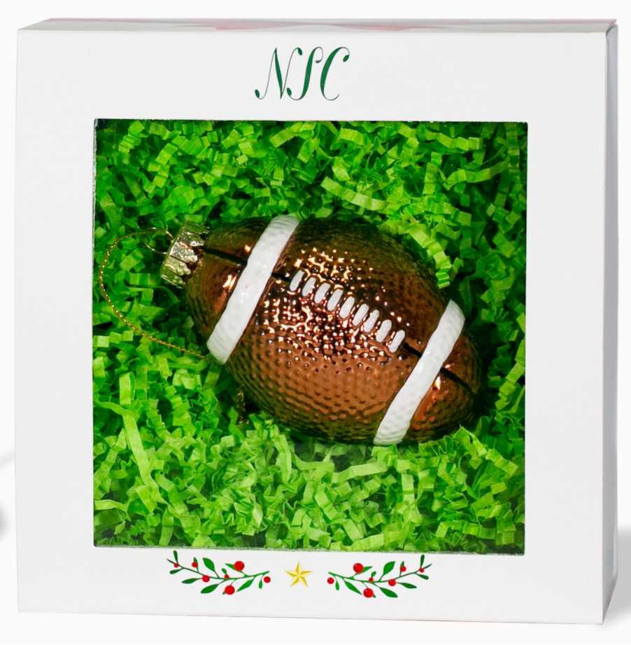 The Canton Christmas Shop Football Glass Boxed Ornament Gift Set for Sports Fans