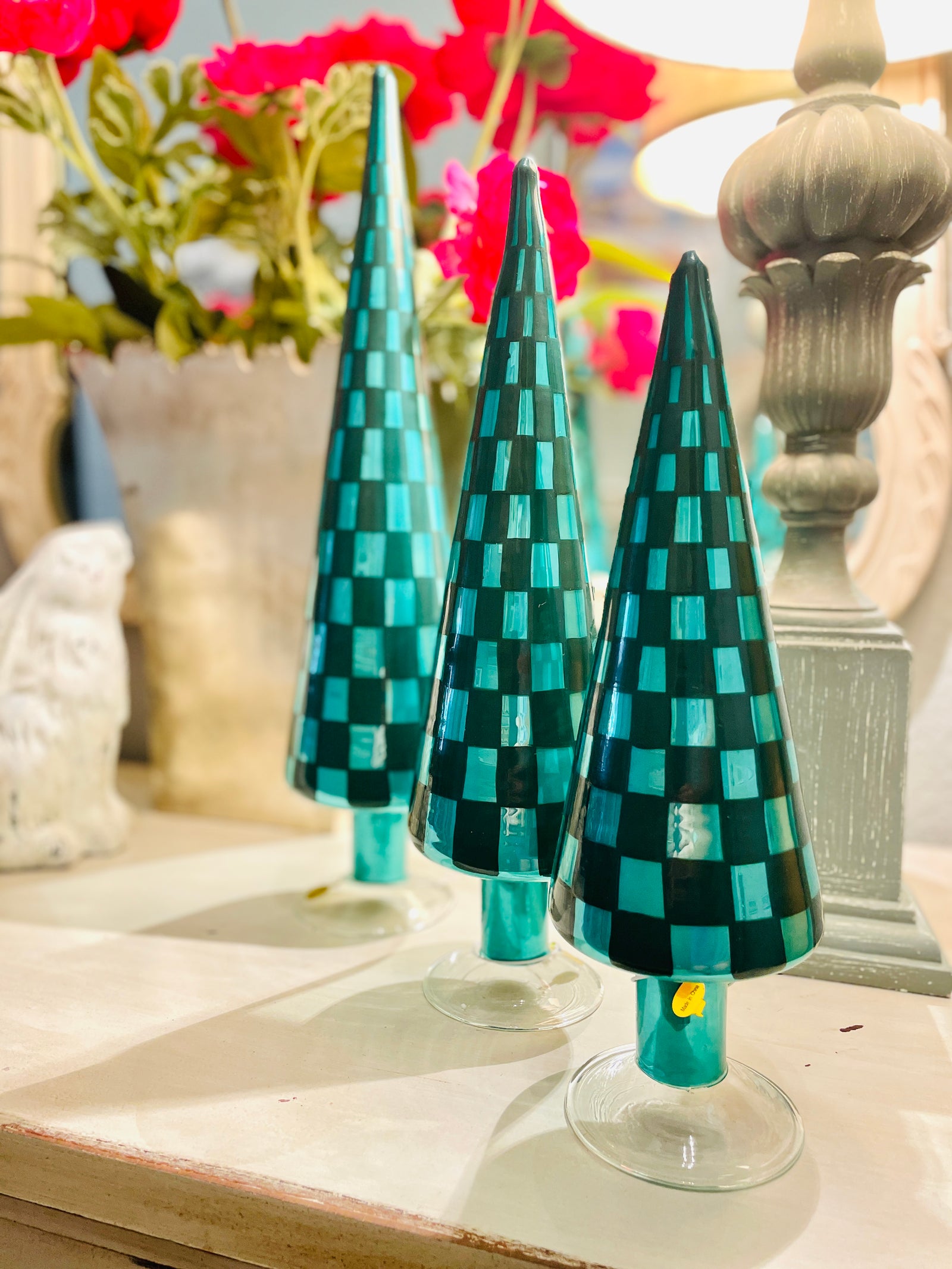 Cody Foster & Co. 18.25" Green Checkered Trees - Set of 3