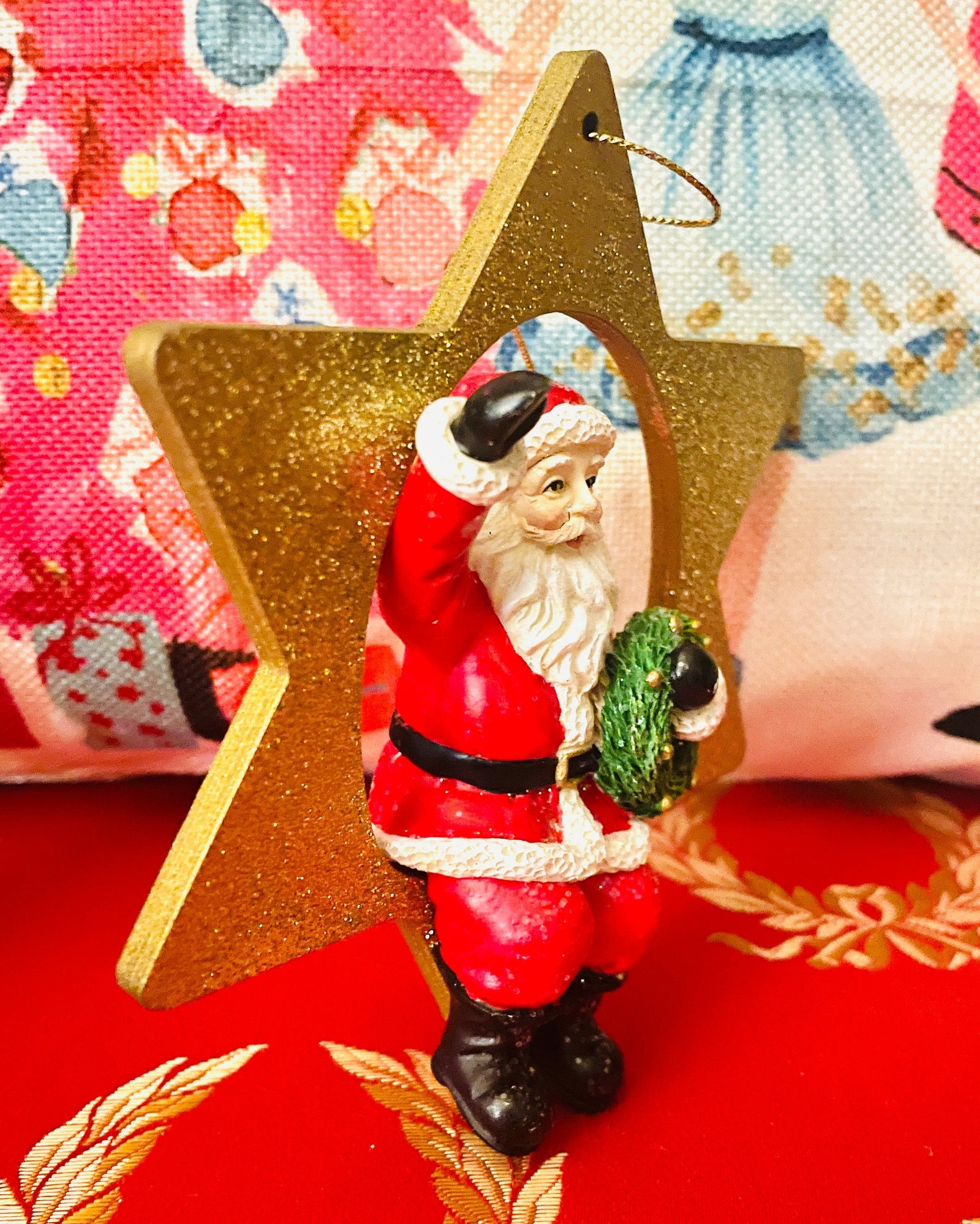 Christmas Cheer All Year German Santa in Star Ornament