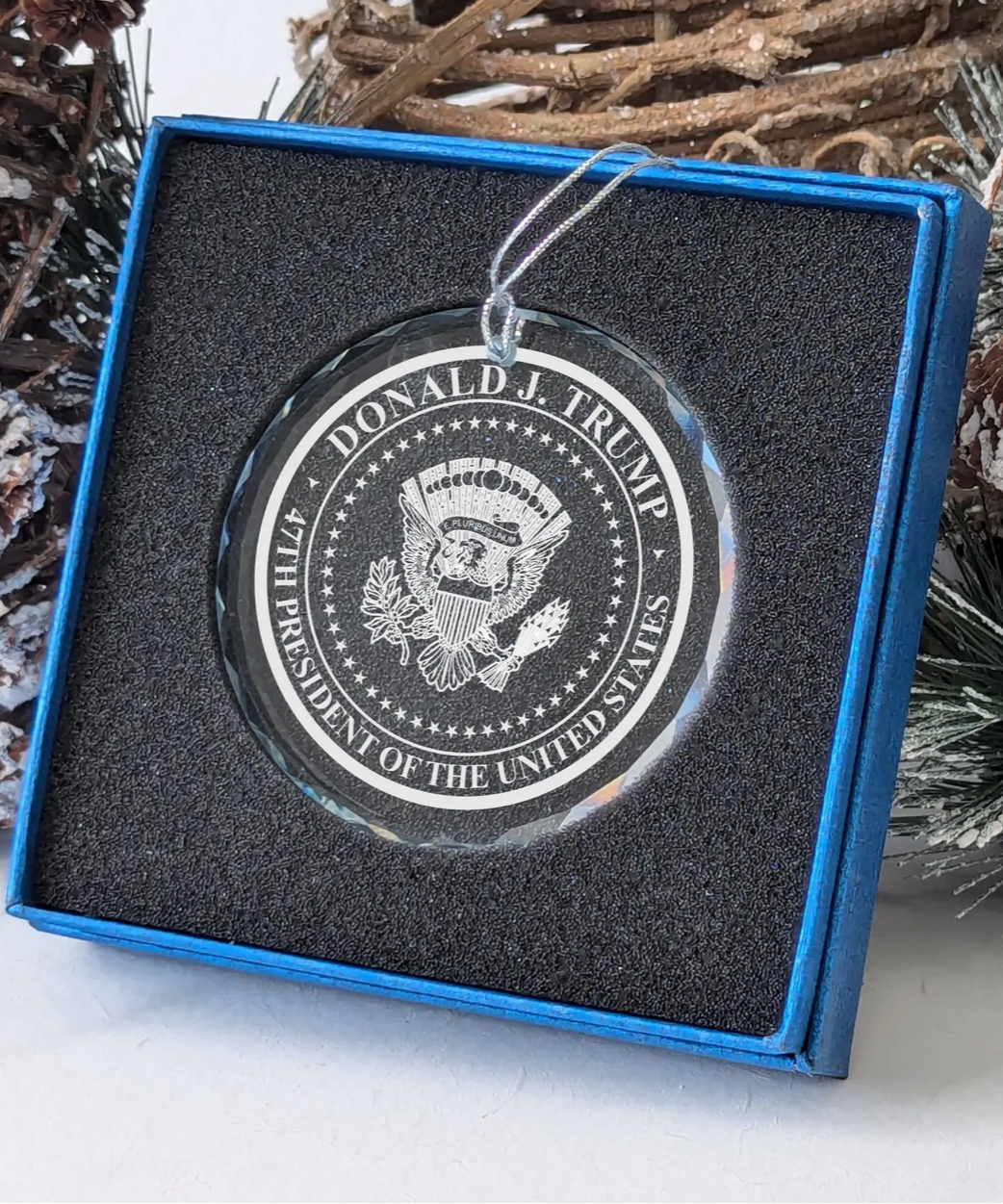 Christmas Cheer All Year Donald Trump 47th President of the United States Crystal Ornament MAGA