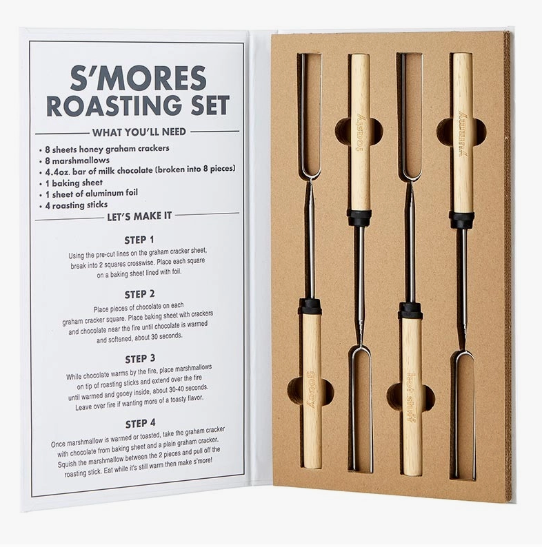 The Canton Christmas Shop Gimme S'mores Boxed Tools Gift Set Roasting Set Skewers and S'mores Instructions Interior