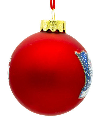 Christmas Cheer All Year 80MM Glass America 250th Red Ball With Eagle Head & Flag Ornament Kurt Adler